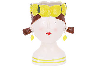 Декоративне кашпо керамічне Дівчина в лимонах, 19.5см, колір-білий з жовтим 733-702