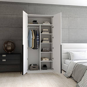 Шафа для одягу на двоє дверей з поличками та штангою