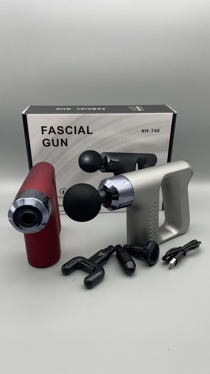 Ударний масажний пістолет для тіла Fascial Gun KH-740, з насадками, портативний ручний масажер