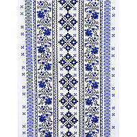 Ткань полотенечная вафельная набивная белая, синий орнамент, ш.45 (36714.022)