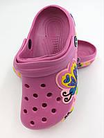 Шлепанцы детские летние Jomix кроксы для девочек с бабочкой и сердечками 100% EVA, Фиолетовый 25