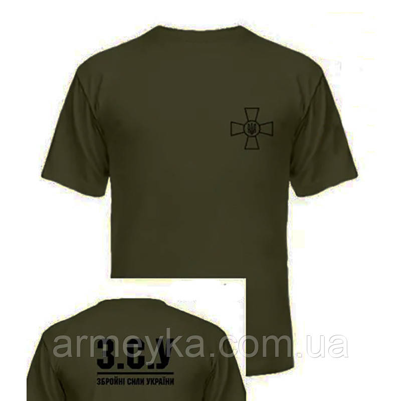 Футболка ЗСУ (емблема+напис на спині) олива бавовна UA