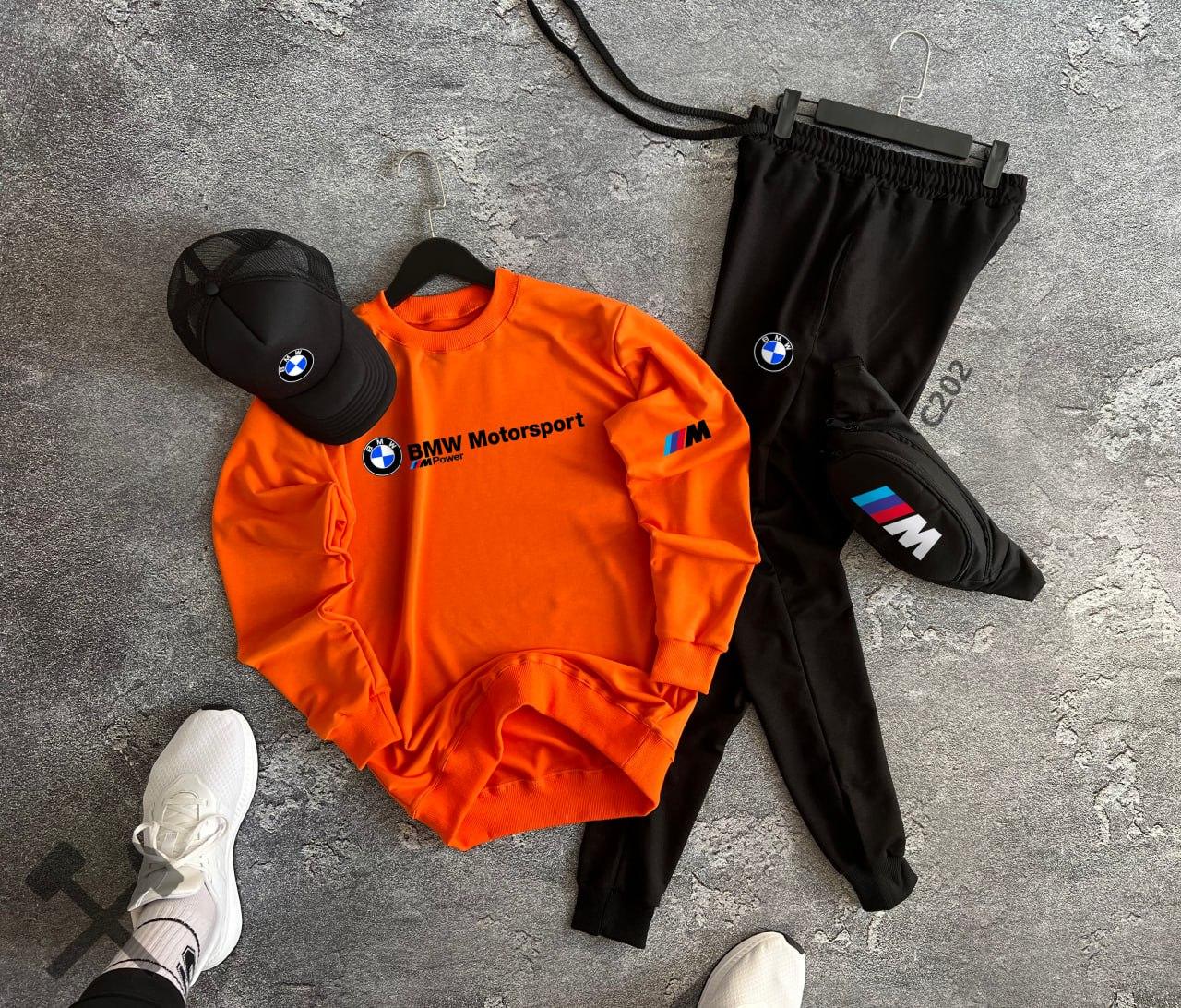 Комплект чоловічий bmw motorsport спортивний костюм бейсболка бананка бмв весняний осінній помаранчевий