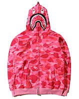 Розовый худи Bape Shark Camo толстовка на молнии Full Zip кофта с капюшоном бейп мужская женская