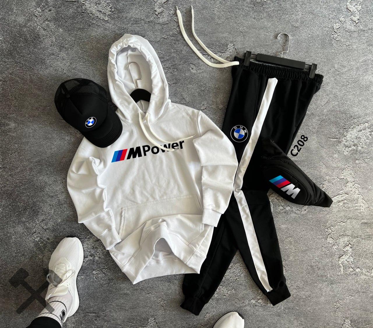 Спортивний костюм чоловічий bmw motorsport кепка сумка Bmw набір весна осінь літо чорно-білий