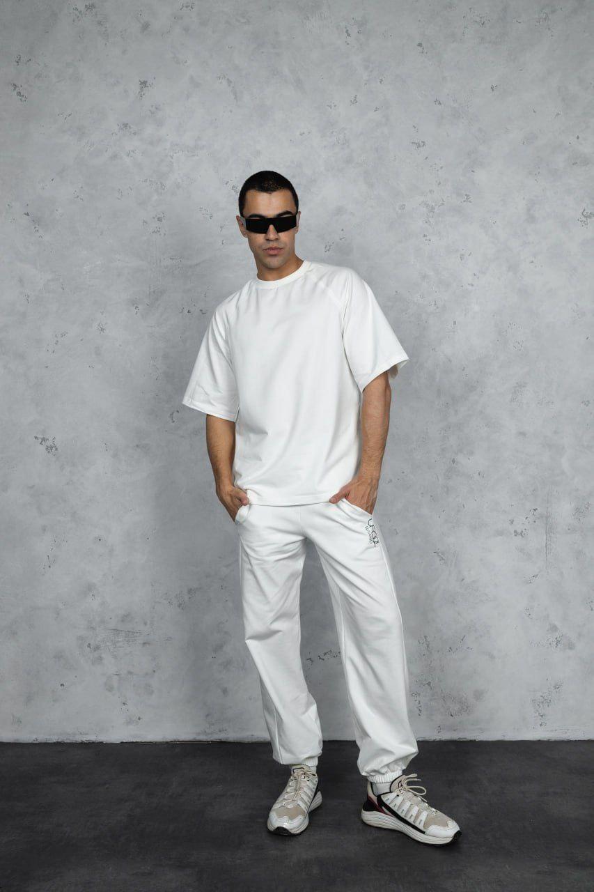 Стильний чоловічий повсякденний молочний спортивний костюм, двійка Лялька футболки, тканина двонитка петля, фото 1