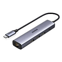 Хаб USB 3.0 Type-C -> 3xUSB 3.0 + RJ45 1000M CM475 Сірий UGREEN