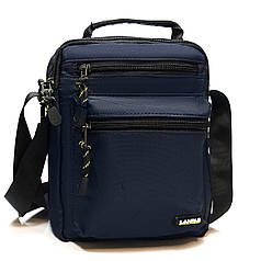 Сумка чоловіча тканинна на плече середня синя два відділи і кишені на змійках розмір 25х21х11 см Lanpad 3791