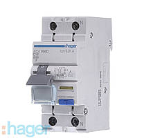 Дифавтомат HAGER 1P+N, 16 А, 10 mA, A, 6kA, ACA966D, Хагер Диференціальний автоматичний вимикач, АВДТ