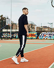Спортивні штани чорні з білим лампасом чоловічі бренд ТУР модель Роккі (Rocky), розмір S,M,L,XL