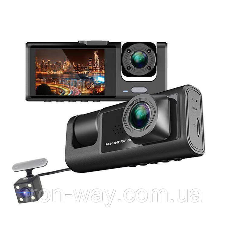Відеореєстратор автомобільний USB нічний режим 3 камери мікрофон екран microSD G сенсор APPIX С1