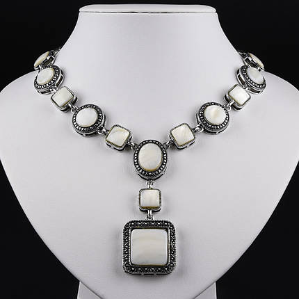 Кольє довге боххо кулон квадратний зі сріблястими візерунками й елементами імітація місячного каменю довжина 65 см, фото 1