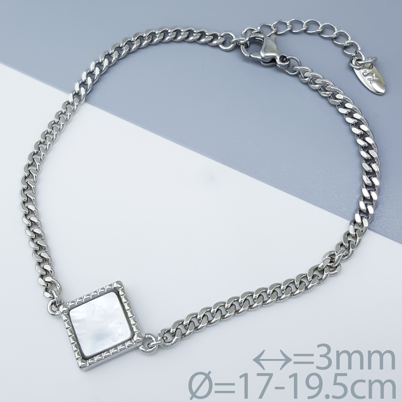 Браслет "Ромб" з перламутровою вставкою, р.17-19,5; медспав Xuping, stainless steel, родій