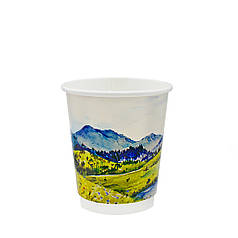 Стакан паперовий одноразовий 300 мл для кави та чаю 250 ЄВРО подвійний «Карпатський пейзаж» Ø80мм