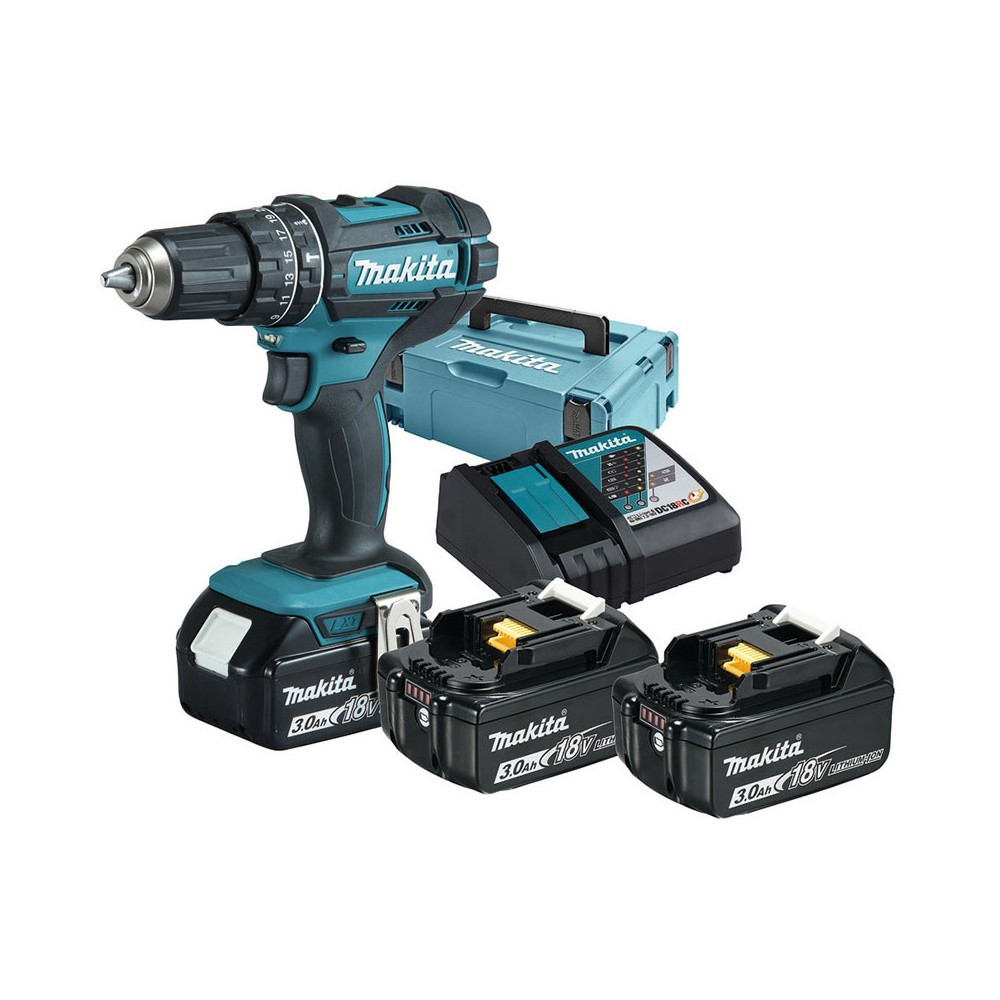 Дриль-шурупокрут Makita DHP482RF3J акумуляторний ударний ручний для дому в кейсі з 2 акумуляторами