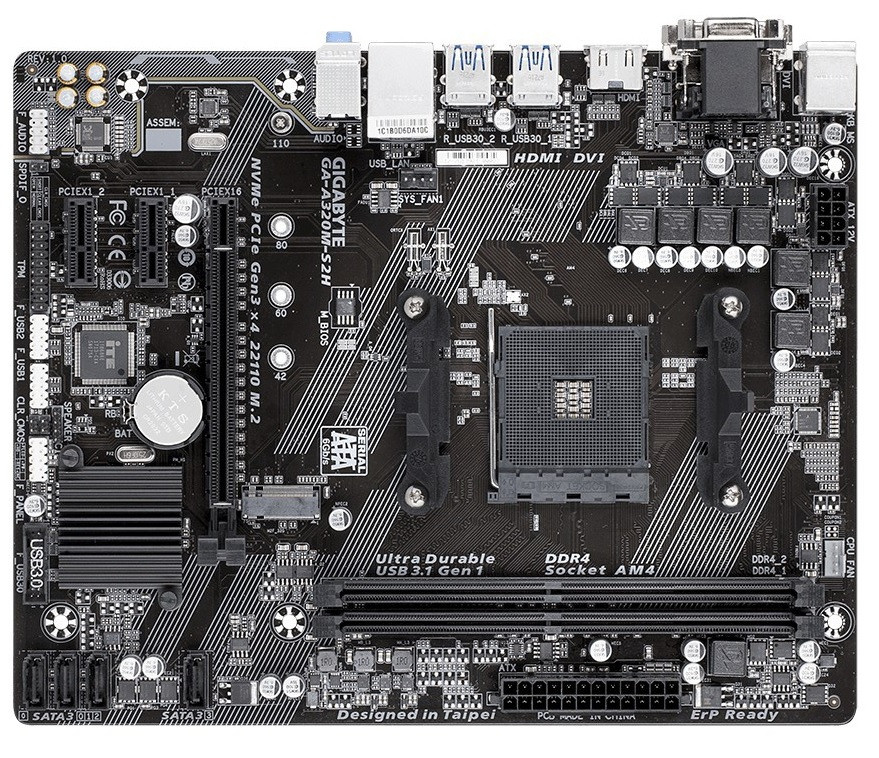 Материнська плата  Gigabyte GA-A320M-S2H (sAM4, AMD A320, PCI-Ex16)  OEM Bulk