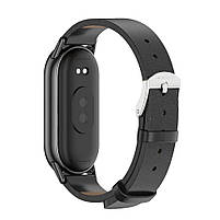 Шкіряний ремінець для фітнес браслета Xiaomi Mi Band 8 Type B чорний, тримач - чорний, фото 2