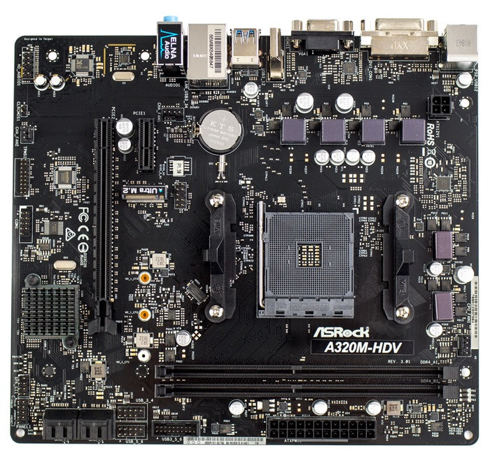 Материнська плата   ASRock A320M-HDV (sAM4, AMD A320, PCI-Ex16) OEM Bulk