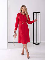 Женское платье-рубашка на пуговицах из европейской костюмной ткани размеры 42-48 Красный, 42/44