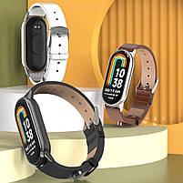 Шкіряний ремінець для фітнес браслета Xiaomi Mi Band 8 і 9 Type B коричневий, тримач - сріблястий, фото 6