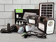 Фонарь светильник аккумуляторный с PowerBank и солнечной панелью + 3 лампочки GD-3 Б1105-в