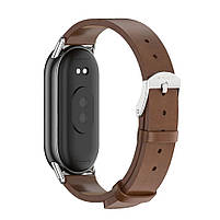 Шкіряний ремінець для фітнес браслета Xiaomi Mi Band 8 і 9 Type B коричневий, тримач - сріблястий, фото 3