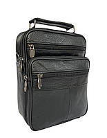 Кожаная мужская сумка через плечо 1 отдел 4 кармана 18*23*8 черного цвета оптом