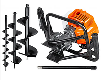 Мотобур LEX LXGD670 з 3 буровими коронками та подовжувачем