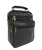 Кожаная мужская сумка через плечо 1 отдел 4 кармана 18*23*9 черного цвета оптом