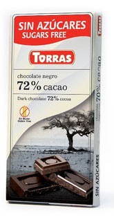 Шоколад чорний без цукру Torras negro 72% какао 75 г Іспанія