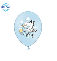 Латексные воздушные шары Belbal голубой It's a boy аист,12" 30 см, 5 шт