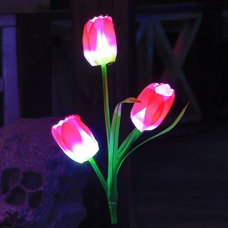 Вуличний ліхтар світильник на сонячній батареї з акумулятором "Тюльпан червоний" 70см. авто вкл/викл