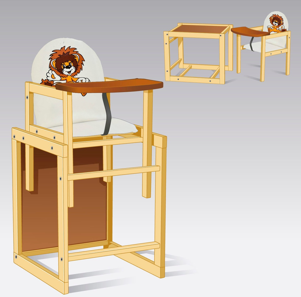 Стільчик для годування/ шкірзам / №2014 - "Лев" - колір БІЛИЙ