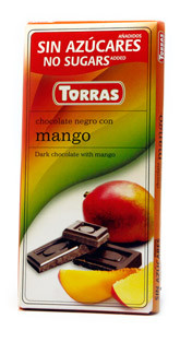 Шоколад без цукру та глютену Torras чорний зі шматочками манго Іспанія 75 г