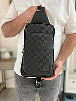 Мужская сумка слинг луи витон Нагрудная туристическая Louis Vuitton кожаная через плечо деловая сумка черная