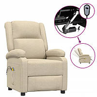 Крісло масажне лежаче, електричне, кремове, тканинне