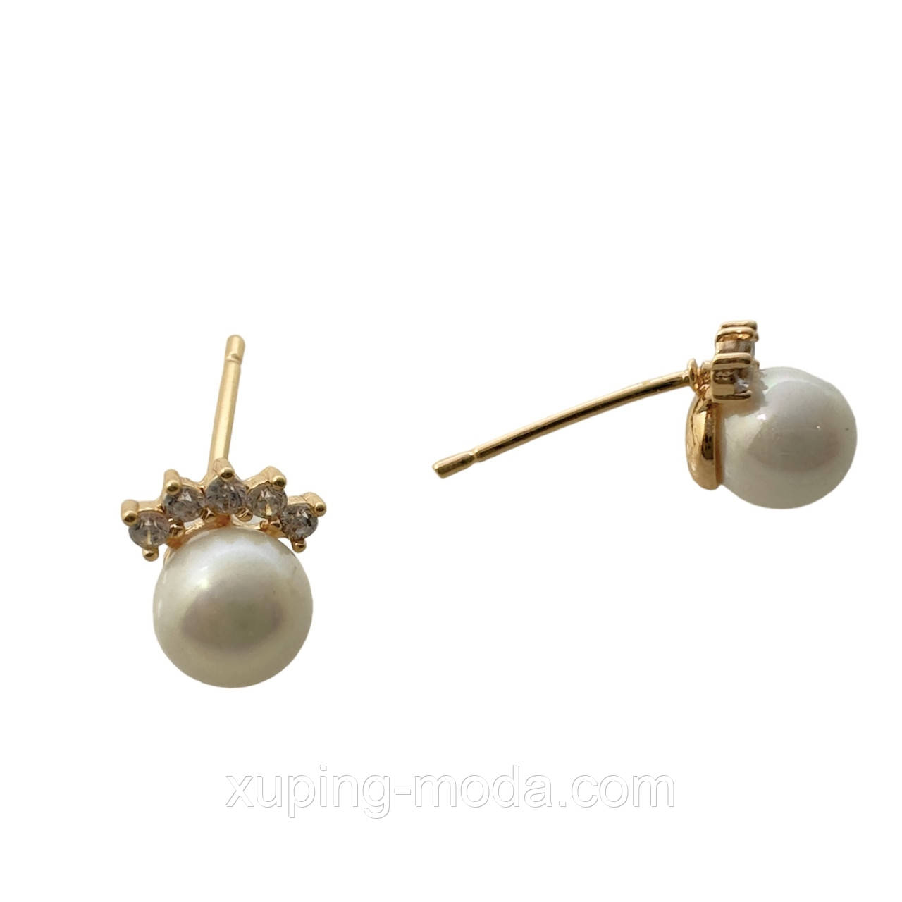 Сережки з перлинами ксюпінг. 9 мм. 18 к, фото 1