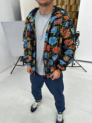 Принтована чоловіча чорна вітрівка з капюшоном, фото 1