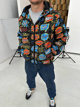 Принтована чоловіча чорна вітрівка з капюшоном, фото 2