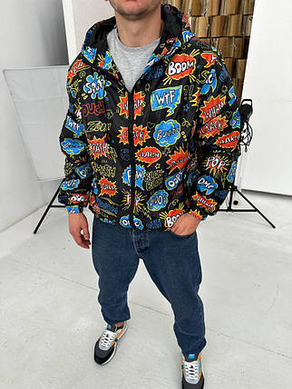 Принтована чоловіча чорна вітрівка з капюшоном, фото 3