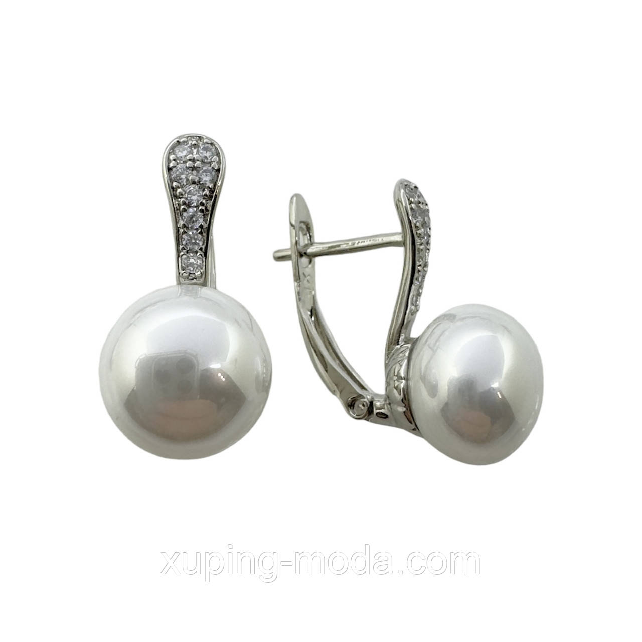 Сережки з перлинами ксюпінг. 17х7 мм. Родій, фото 1