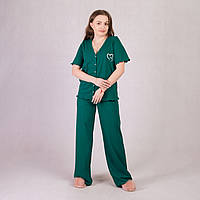 Женская пижама летняя футболка и штаны хлопок зеленый 44-54р.