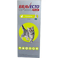 Капли от блох клещей и глистов Bravecto Plus для котов весом от 1.2 до 2.8 кг 0.4 мл