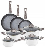 AMBITION WAVY POT AND FRY SET 11 pcs WHITE POTS PANS