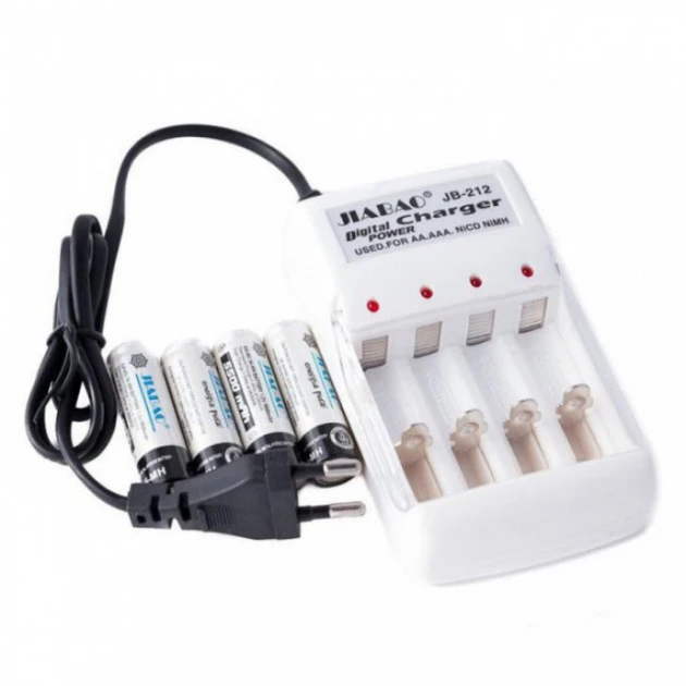 Комплект зарядний пристрій АА JIABAO JB-212 з 4 Акумуляторами Ni-MH AA 1.2V 2500mAh Ni-MH 1.2V 2500mAh