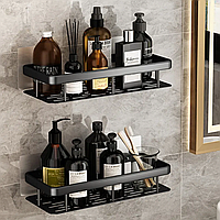 Металлическая полка для ванной 2 шт, (30*13*5,5см) Bathroom shelf, Черная / Полочка в ванную комнату