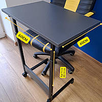 Стол для ноутбука на колесиках, 60х40см, Серый на черном каркасе (Столик с регулировкой высоты)