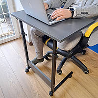 Столик для ноутбука на колесиках с регулировкой высоты, 60х40см, Серый на черном каркасе