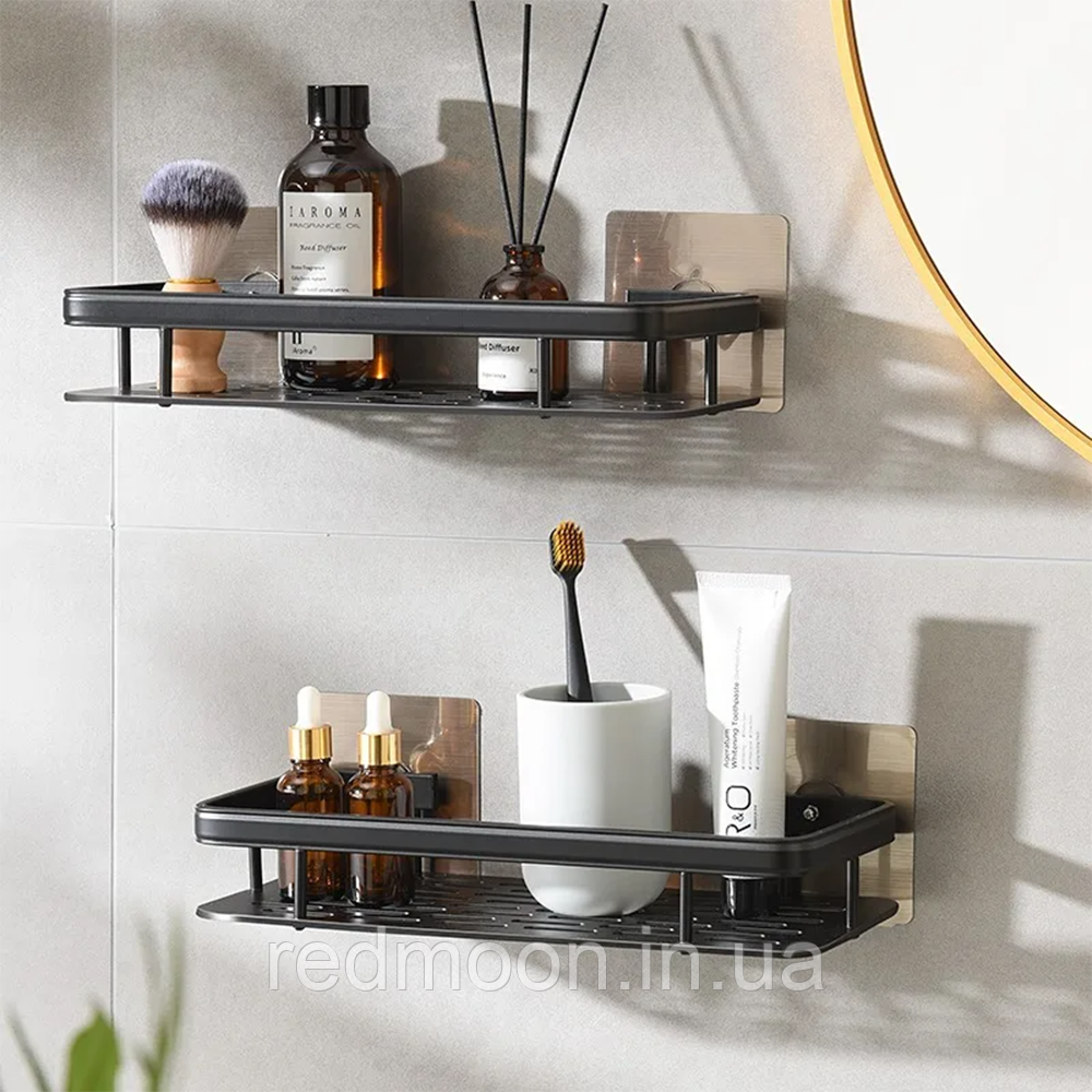 Металева полиця для ванної 2 шт, 30х13х4,5см, Bathroom shelf, Чорна / Настінна полиця органайзер