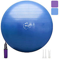 Мяч для фитнеса фитбол гимнастический WCG 55 см Anti-Burst до 300 кг + насос Голубой
